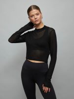 Long-sleeve Mesh Top - Black - Image 5