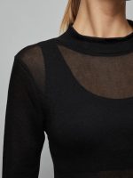 Long-sleeve Mesh Top - Black - Image 3