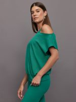 Short Sleeve Off Shoulder Sweatshirt in French Terry - Malachite - Image 6