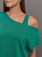 Short Sleeve Off Shoulder Sweatshirt in French Terry - Malachite - Image 8