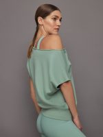 Short Sleeve Off Shoulder Sweatshirt in French Terry - Granite Green - Image 4