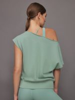 Short Sleeve Off Shoulder Sweatshirt in French Terry - Granite Green - Image 5