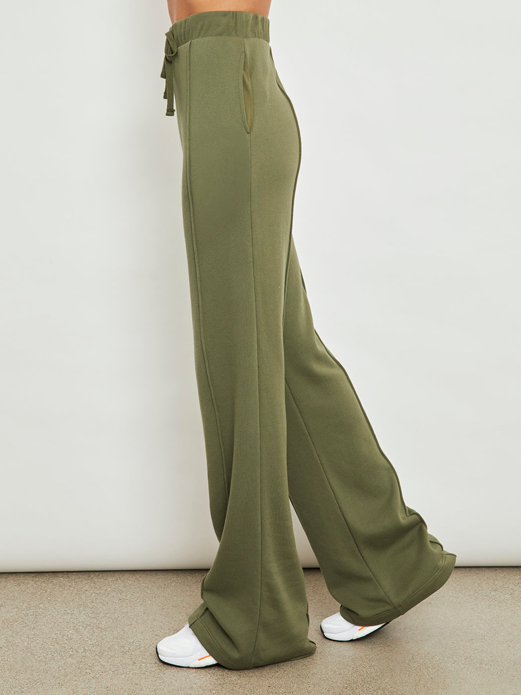 CARB-YD804-GRN-22FAL-Wide_Leg_Pintuck_Sweatpant-color-Olive9227 Wide Leg Pintuck Sweatpant in French Terry - Ivy Green - Image 1