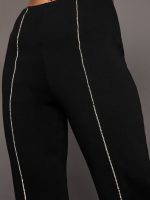 Rhinestone Front Slit Sweatpant - Black - Image 3
