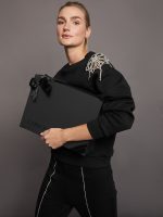 Rhinestone Front Slit Sweatpant - Black - Image 7