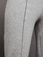 Rhinestone Front Slit Sweatpant - Heather Grey - Image 3