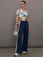 Wide Leg Track Pant in Scuba - Navy - Image 3