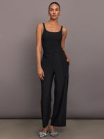 Stretch Woven Wide Leg Cargo Pant - Black - Image 4