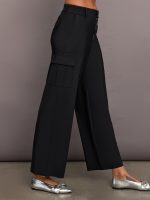 Stretch Woven Wide Leg Cargo Pant - Black - Image 5