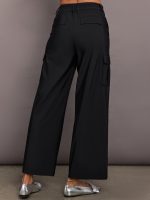 Stretch Woven Wide Leg Cargo Pant - Black - Image 6