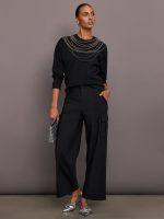Stretch Woven Wide Leg Cargo Pant - Black - Image 7
