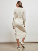 Collared Belted Dress - Ivory - Image 6