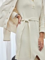 Collared Belted Dress - Ivory - Image 3