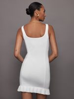 Pleated Hem Tennis Dress in Scuba - White - Image 6