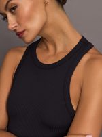 High Neck Tank Dress in Ribbed Melt - Black - Image 6