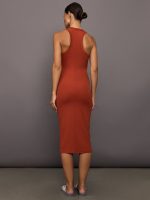 High Neck Tank Dress in Ribbed Melt - Terracotta - Image 3
