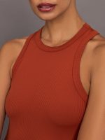 High Neck Tank Dress in Ribbed Melt - Terracotta - Image 5