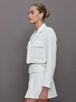 Bouclé Cropped Blazer - Cream - Image 5