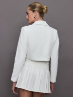 Bouclé Cropped Blazer - Cream - Image 6