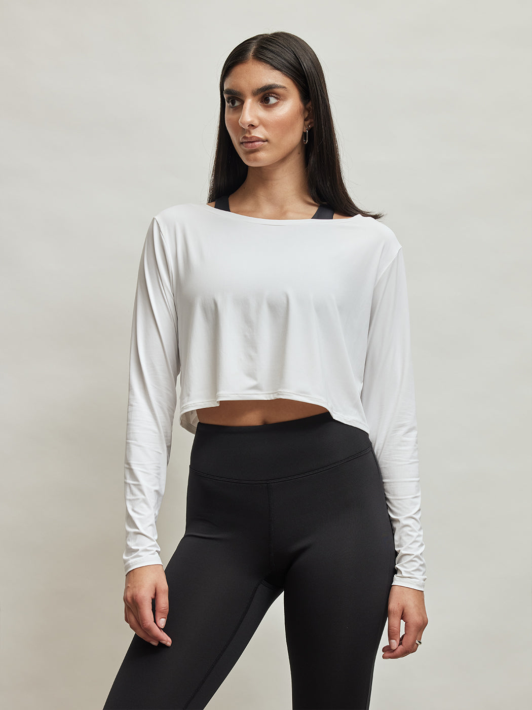 Long Sleeve Boat Neck Top - White - Image 1