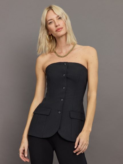Jacqui Top - Dark Grey Pinstripe
