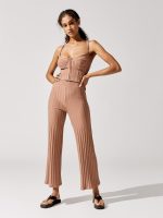 Celia Compact Rib Cropped Wide Leg Pants - Teak - Image 6