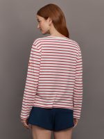 Long Sleeve Striped Tee - White/Red - Image 5