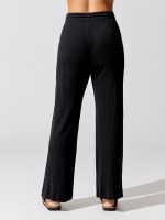 Pointelle Drawstring Wide Leg Pant - Black - Image 4