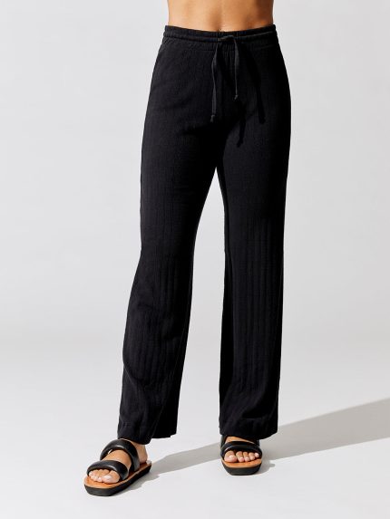 Pointelle Drawstring Wide Leg Pant - Black