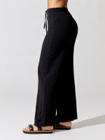 Pointelle Drawstring Wide Leg Pant - Black - Image 5