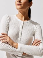 Mari Long Sleeve Henley - White - Image 4