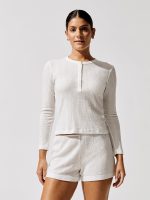 Mari Long Sleeve Henley - White