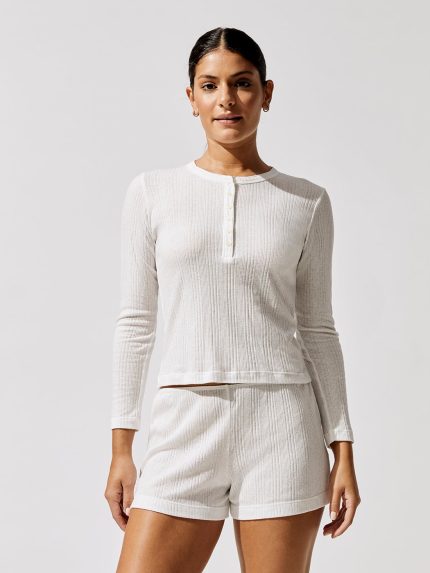 Mari Long Sleeve Henley - White