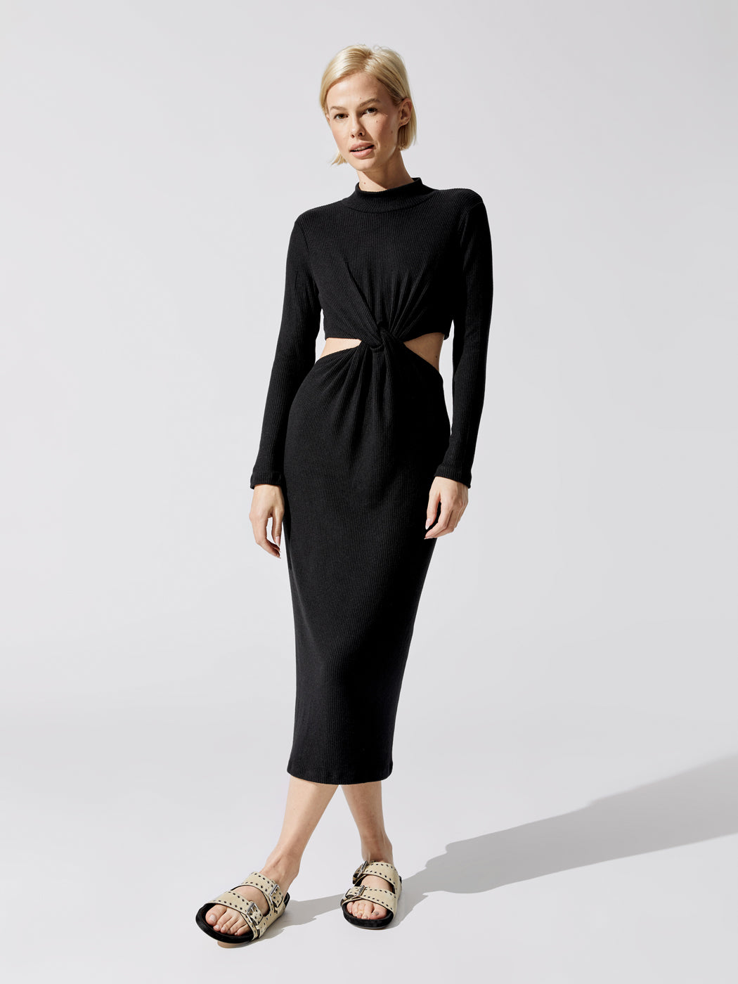 LNA-FW21921-BLKBLK-Long-Sleeve-Neo-Sweater-Rib-Dress-Color-BLACK_14678921-26a2-45a6-9cd4-409a2ed32d96 Long Sleeve Neo Sweater Rib Dress - Black - Image 1