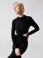 Long Sleeve Neo Sweater Rib Dress - Black - Image 4