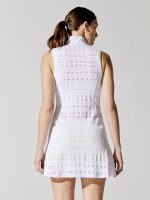 Zip Front Dress - White Pointelle Lace With Yellow Trim - Image 5