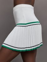 Knife Pleat Knit Skort - White with Green Trim - Image 6