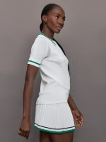 Jersey Polo - White with Green Trim - Image 4