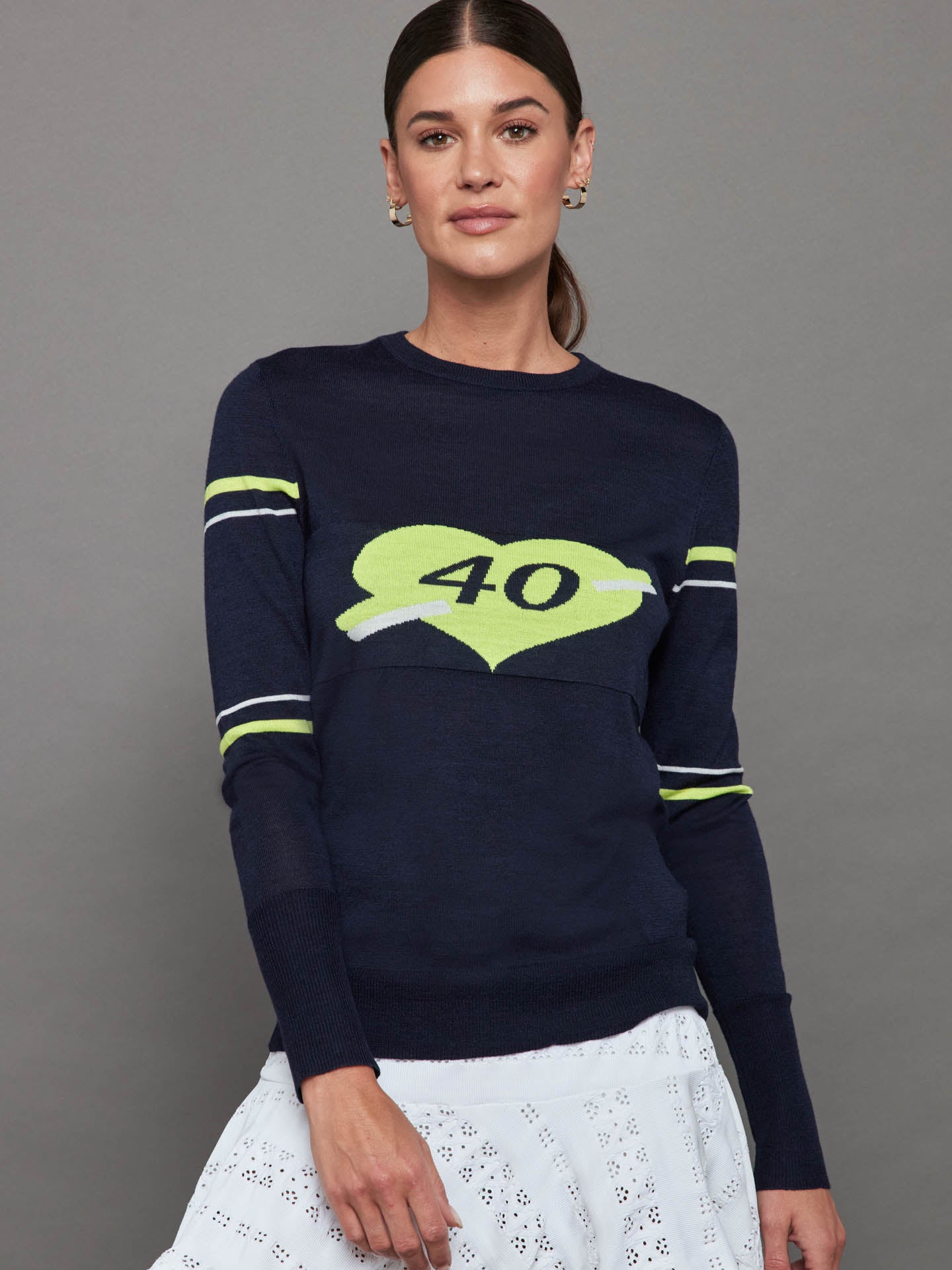 LTSP-SWT029L-WHTWHI-40-Love-Knit-color-White-with-Navy-and-Yellow-Stripes_14890 40 Love Knit - Navy with Yellow and White Stripes - Image 1