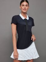 Mesh Zip Performance Polo - Navy with White Trim - Image 3