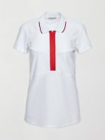 Mesh Zip Performance Polo - White with Red Trim - Image 8