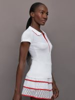 Mesh Zip Performance Polo - White with Red Trim - Image 4