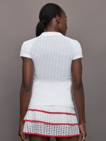 Mesh Zip Performance Polo - White with Red Trim - Image 5