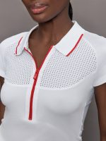 Mesh Zip Performance Polo - White with Red Trim - Image 6