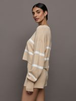 Olly Cropped Striped Sweater - Beige Melange - Image 4