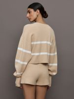 Olly Cropped Striped Sweater - Beige Melange - Image 5