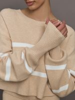 Olly Cropped Striped Sweater - Beige Melange - Image 6