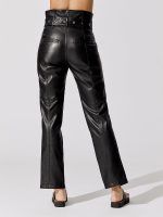 Anniston Split Hem Leather Pant - Black - Image 4
