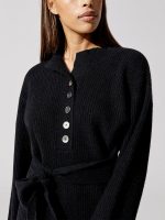 Arie Ribbed Cashmere Blend Henley Sweater Dress - Black - Image 5
