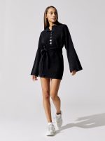 Arie Ribbed Cashmere Blend Henley Sweater Dress - Black - Image 4